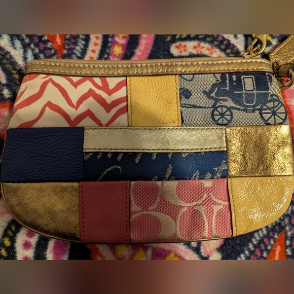Coach Patchwork Wristlet with Gold and Blue Accents - Picture 5 of 7